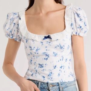 Reformation Alice Blue Floral Linen Top - Size 4